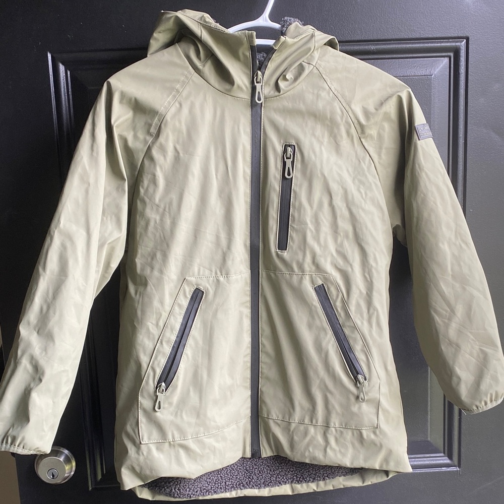 Zara Kids Olive Hooded Raincoat with Contrast Zippers